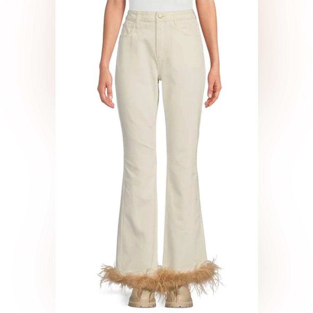 Gianni Bini Nastia Liukin Jeans with removable feather trim bottom